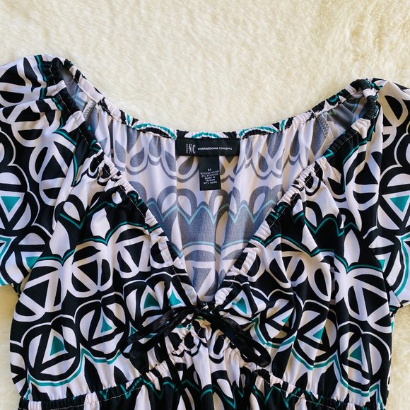 INC International Concepts Black Green White Geometric Dress size M - Picture 3 of 9